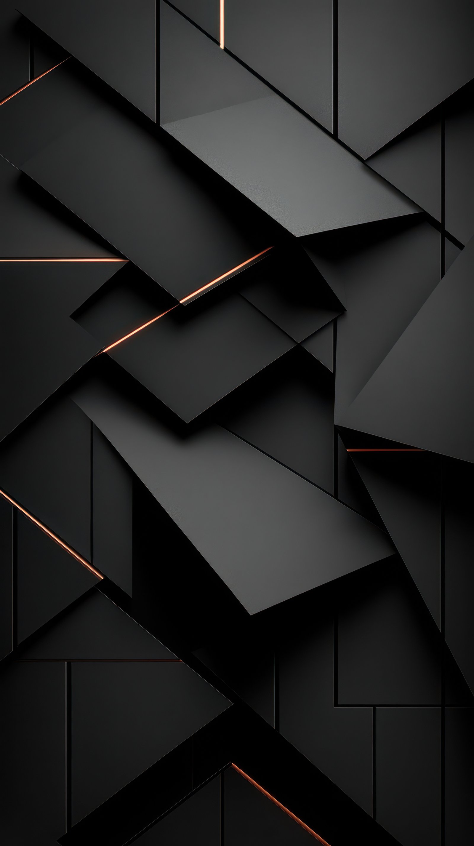 Black geometric patterns and shapes with hints of golden accents creating a modern artistic design